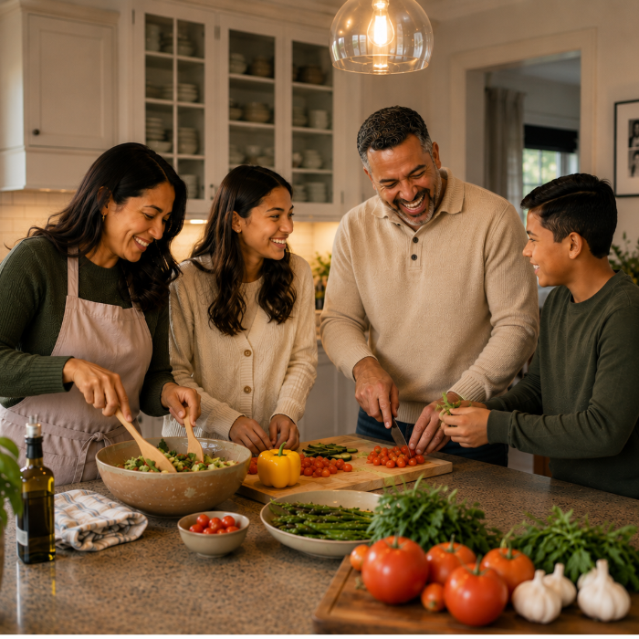 Family making dinner